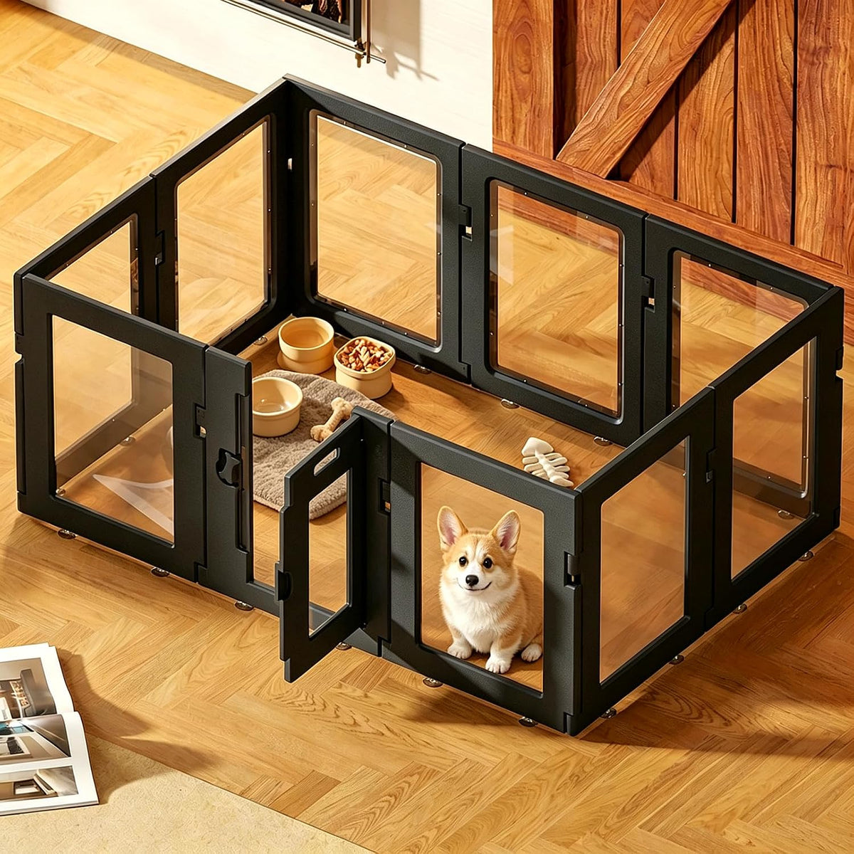 Yunphia Clear Acrylic Indoor Dog Playpen, 10 Panels, 24 in H for Small Dogs