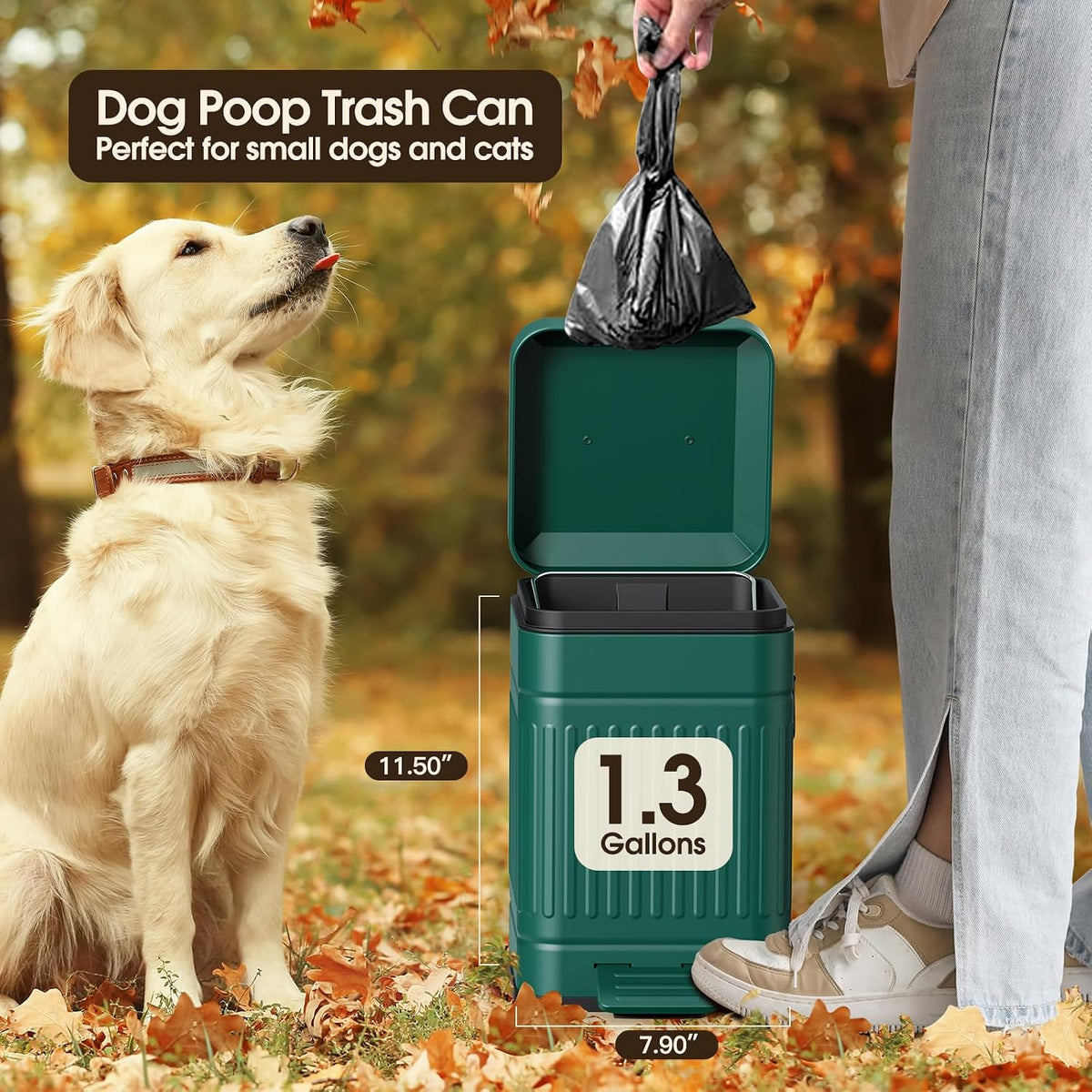 CEROELDA Small Trash Can with Lid-1.3 Gal, Dog Poop Trash Can Outside-Green