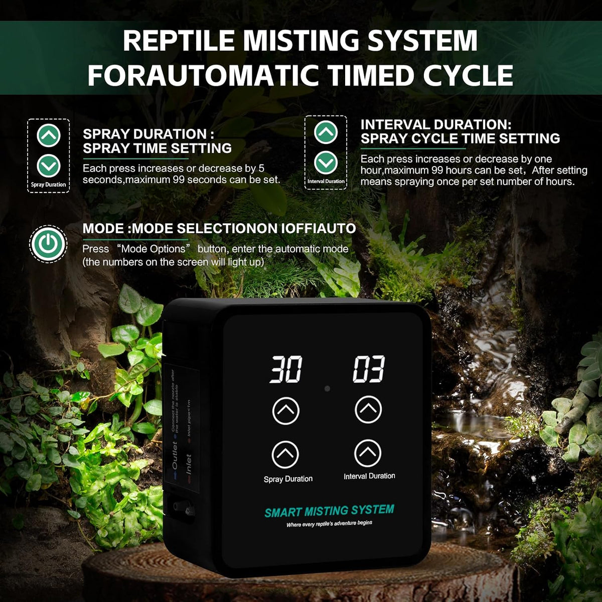 MECESOR Automatic Reptile Mister Humidifier with Timer,Programmable Terrarium Reptile Mister System for Chameleons, Snakes,Frogs,Turtles & Lizards - Smart Spray Control