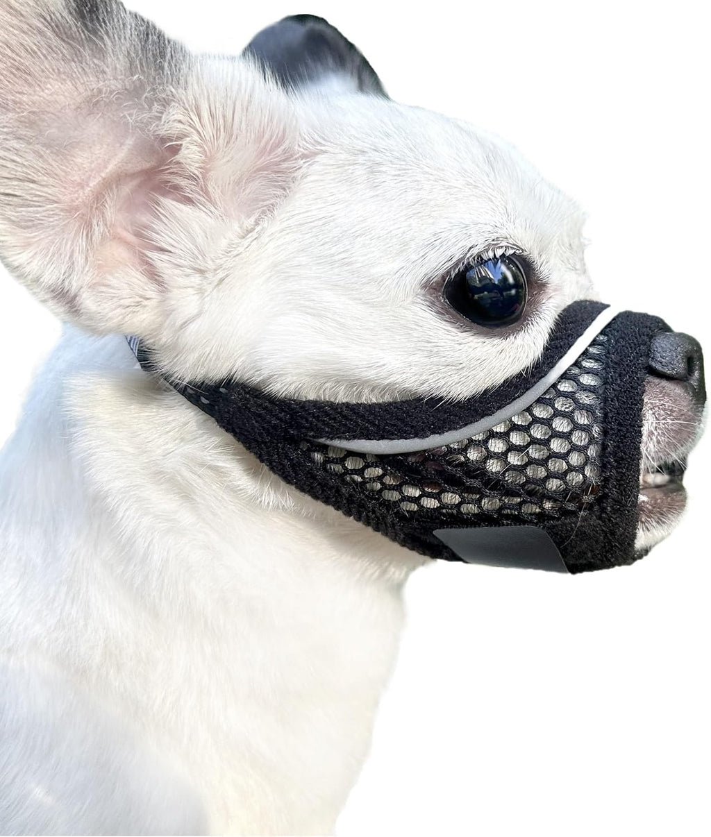 Dog Muzzle, Soft Mesh Muzzles for Small Medium Dogs for Barking Biting Grooming Vet Visits, Short Snout Puppy Mask Allows Drinking, Breathable Mouth Cover 10-20 lbs (Silver-Blue, S)