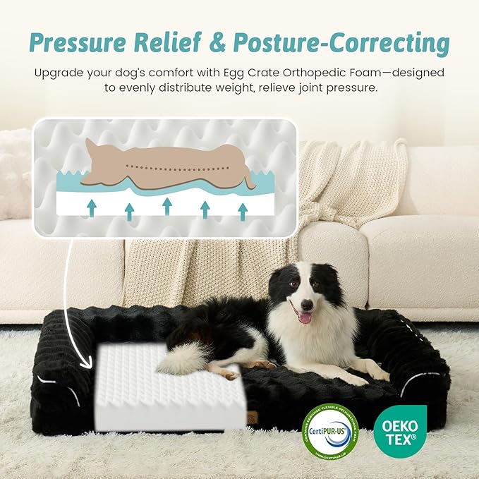 Faux Fur Orthopedic Dog Bed, Extra Large Dog Bed, Supportive Foam Pet Sofa - Image 2