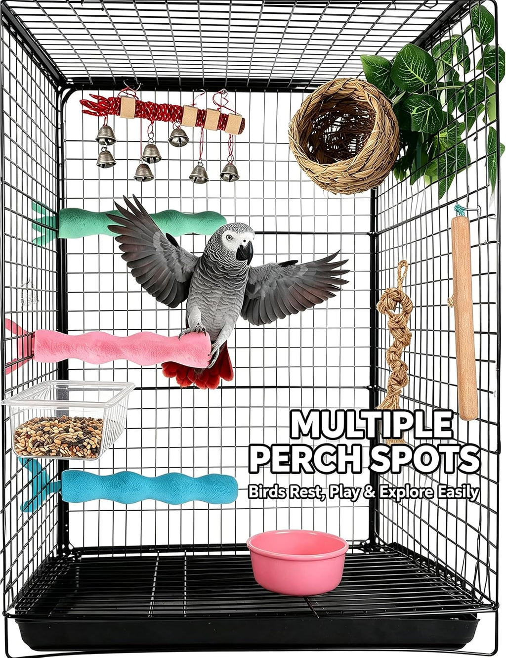 Wave PLA Bird Perch with Twisted Plastic Ring Stand Set for Parrots