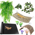 Bearded Dragon Tank Accessories, Reptile Mat Hammock Plants Bridge Jungle Climber Vines for Leopard Gecko Hermit Crab Lizard Snak (Bearded Dragon Tank Accessories (10 Piece with Reptile Mat))