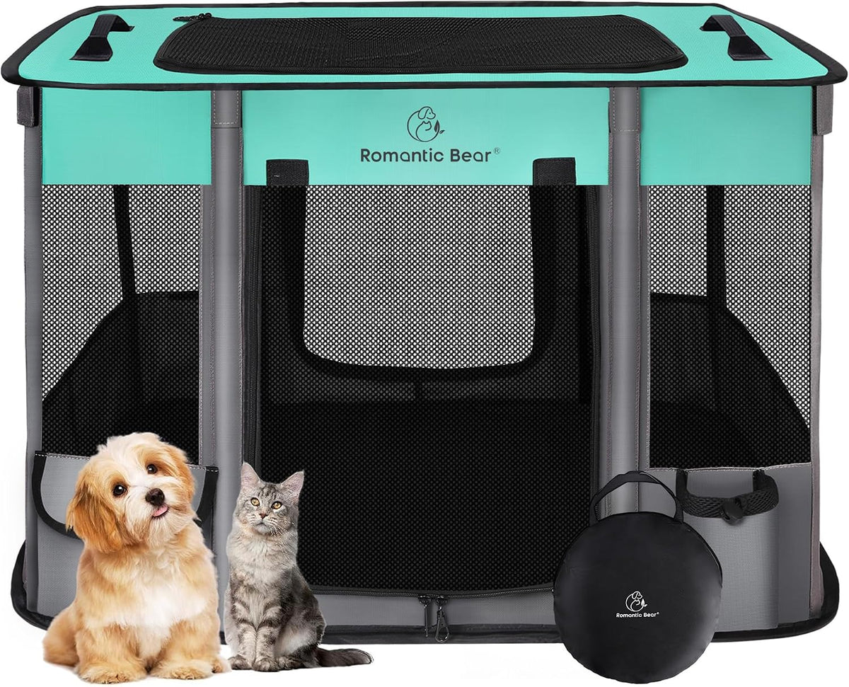 ROMANTIC BEAR Dog Playpen,Portable Foldable Pet Puppy Cat Playpen,S