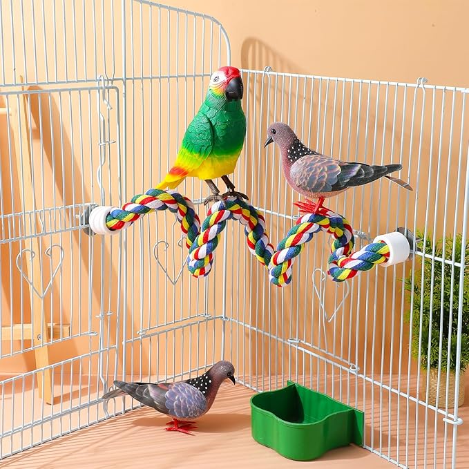 Bird Rope Perch 24 Inch, Colorful Cotton Parrot Bungee Swing, Bendable Cage - Image 4