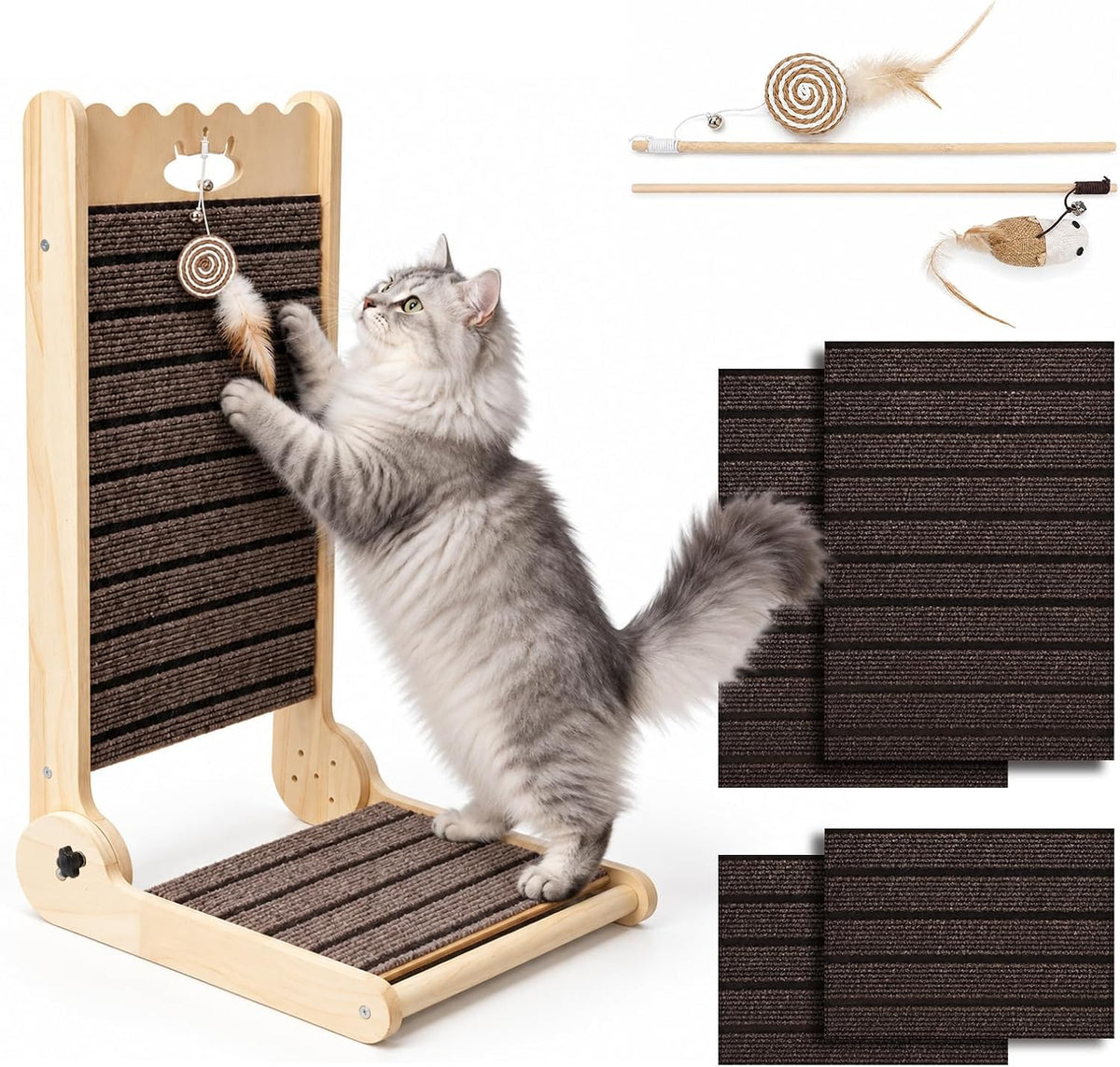 Natural Cork Cat Scratcher, 23.6in Replaceable Pads for Indoor Cats
