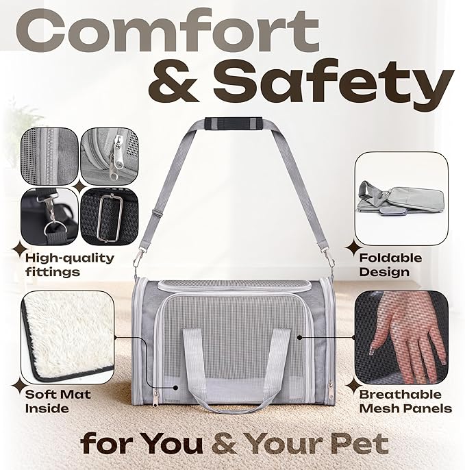 Pet Carrier for Cats, Guinea Pigs – Airline Approved Soft-Sided Travel Bag - Image 3