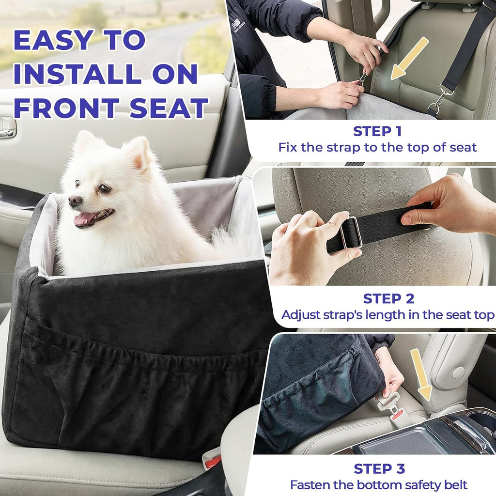 BurgeonNest Small Dog Car Seat for Dogs Up to 25 lbs (Black Grey)