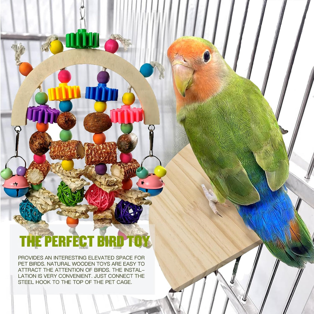 Wooden Parrot Chew Toy, Hanging Foraging Toy for African Grey & Macaw Birds