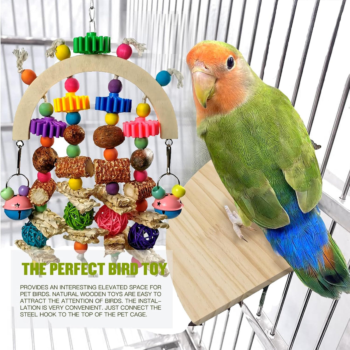 Wooden Parrot Chew Toy, Hanging Foraging Toy for African Grey & Macaw Birds
