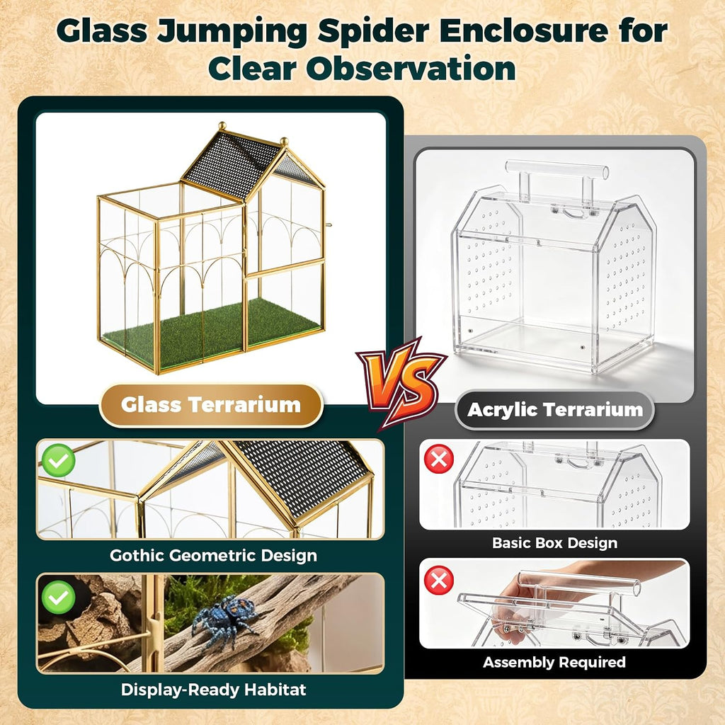 Glass Jumping Spider Enclosure, Front Opening Spider Terrarium Metal Frame