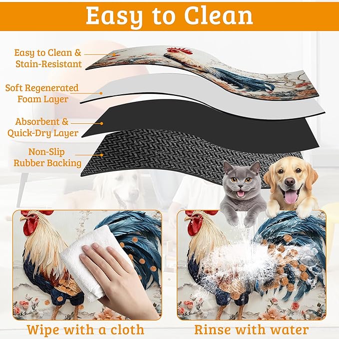 Dog Bowl Mat, Chicken Painting Pet Feeding Mat - Image 5
