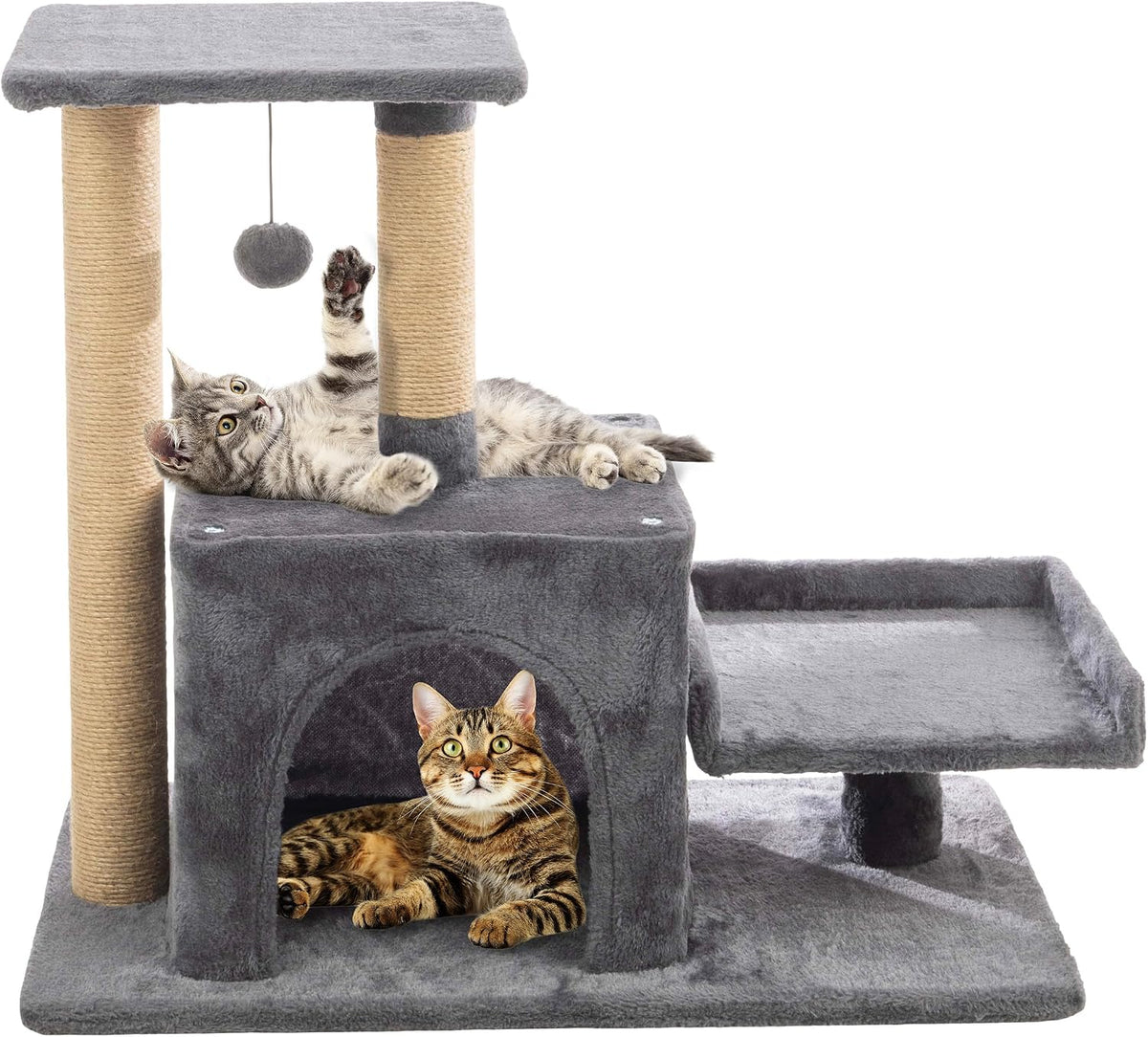 44 Inch Tall Cat Tree Tower - Cat Tower with Napping Perches, Kitten Condo, 4 Rope Scratching Posts, and Hanging Toy - Multi-Level Kitten Tree and Climbing Activity Furniture by PETMAKER (Beige)