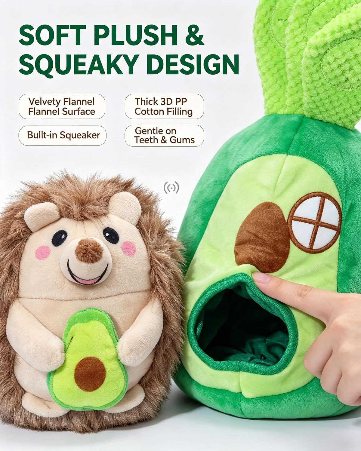 Avocado Hedgehog Hide&Seek Dog Toy, Washable Plush Toy for All Dogs