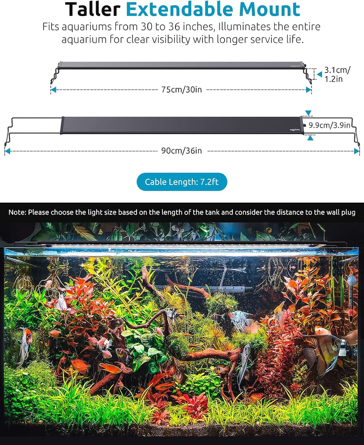 SEAOURA Aquarium Fish Light with 24/7 Timer for 30-36in Fish Tank
