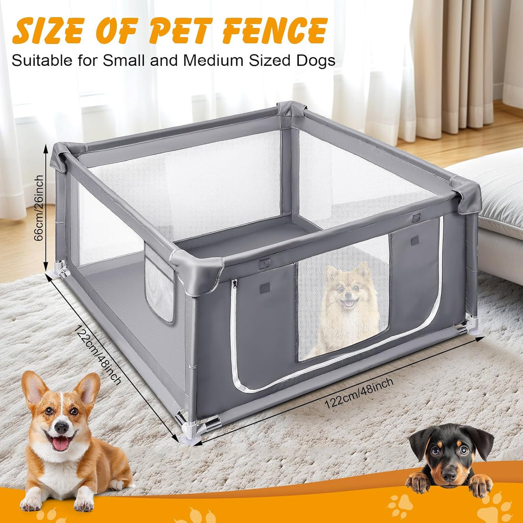 48x48x26 Inch Dog Playpen with Gate, Foldable Indoor Pet Fence