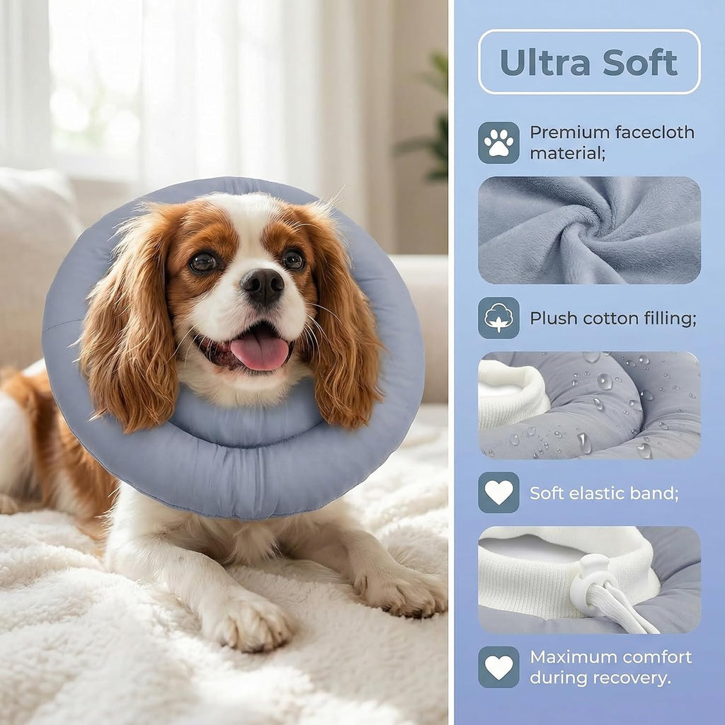 Soft Donut E-Collar Cone for Small Dogs & Cats, Waterproof Adjustable Recovery Protector After Surgery, Comfy Anti-Lick Bite Scratch Wound Guard