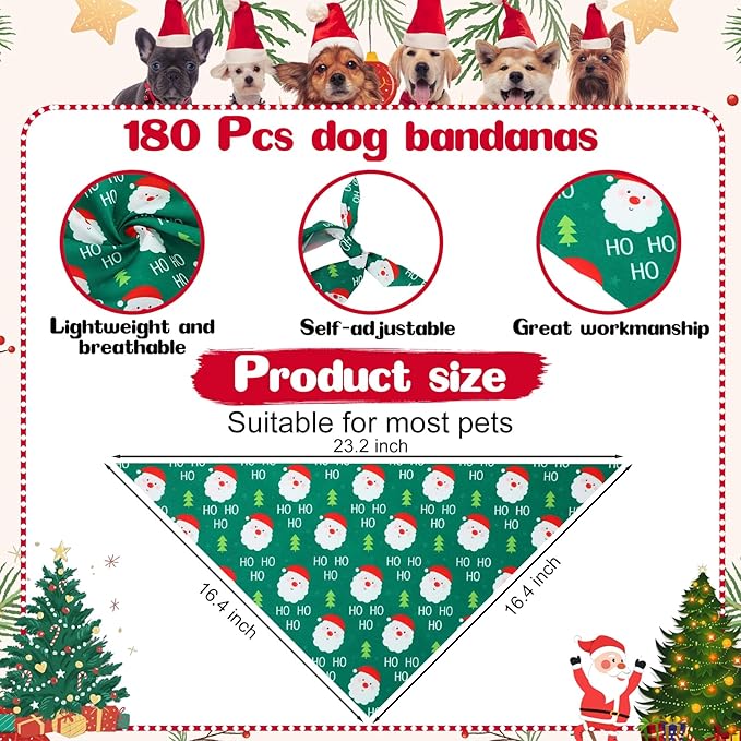 Aliceset 180 Pcs Christmas Dog Bandanas Bulk Christmas Bandanas - Image 2