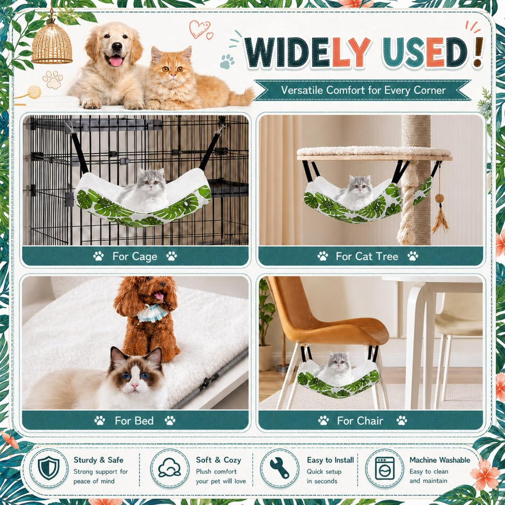 Jetec 2 Pack Cat Hammock for Cage, Monstera Leaf, L
