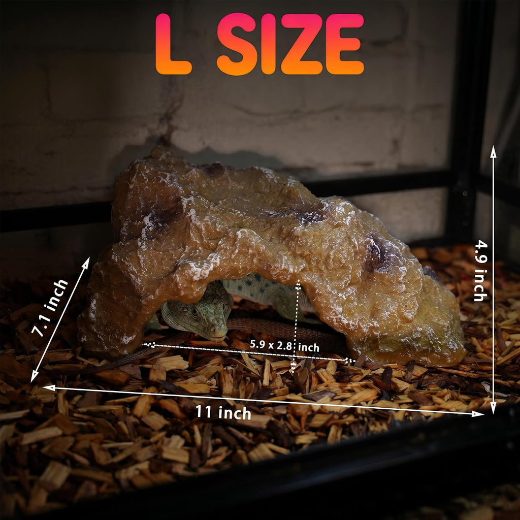 Reptile Hide Rock Cave, Small Resin Corner Hideout for Juvenile Leopard Geckos, Small Geckos, Small Lizards & Juvenile Snakes, Natural Terrarium Tank Decor for Dry or Humid Habitats