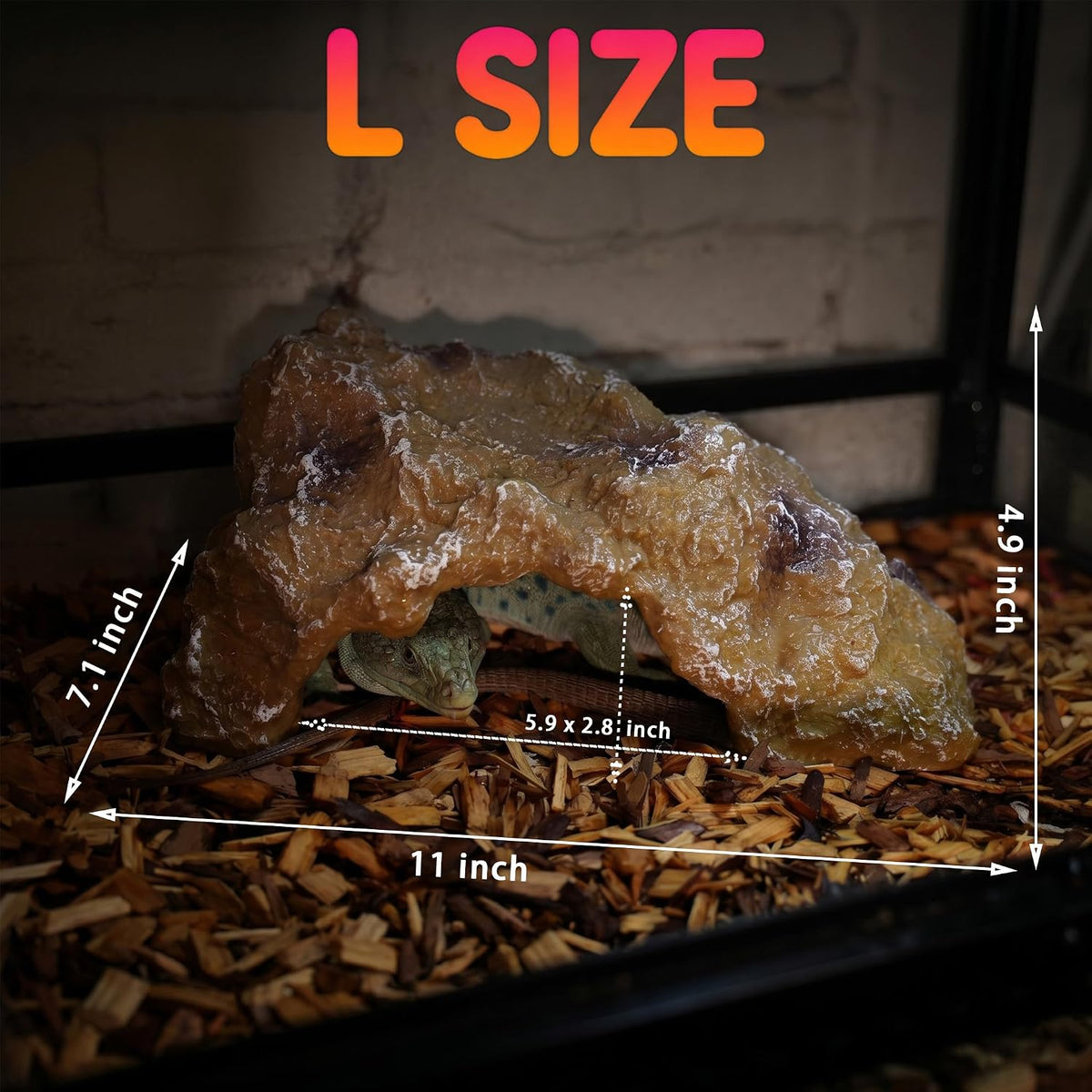 Reptile Hide Rock Cave, Small Resin Corner Hideout for Juvenile Leopard Geckos, Small Geckos, Small Lizards & Juvenile Snakes, Natural Terrarium Tank Decor for Dry or Humid Habitats