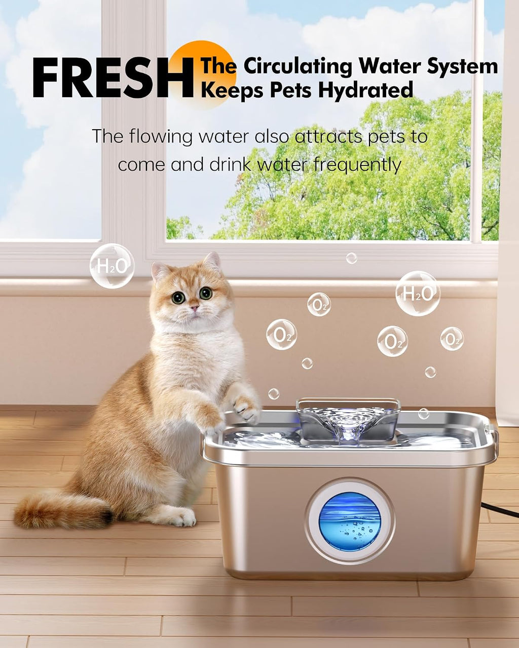 PETIMI Cat & Dog Water Fountain, 2 Gallon 304 Food Grade Stainless Steel Pet Water Fountain, Ultra Quiet Dog Water Bowl Dispenser, Safety Lock, Smart Water Pump Protection