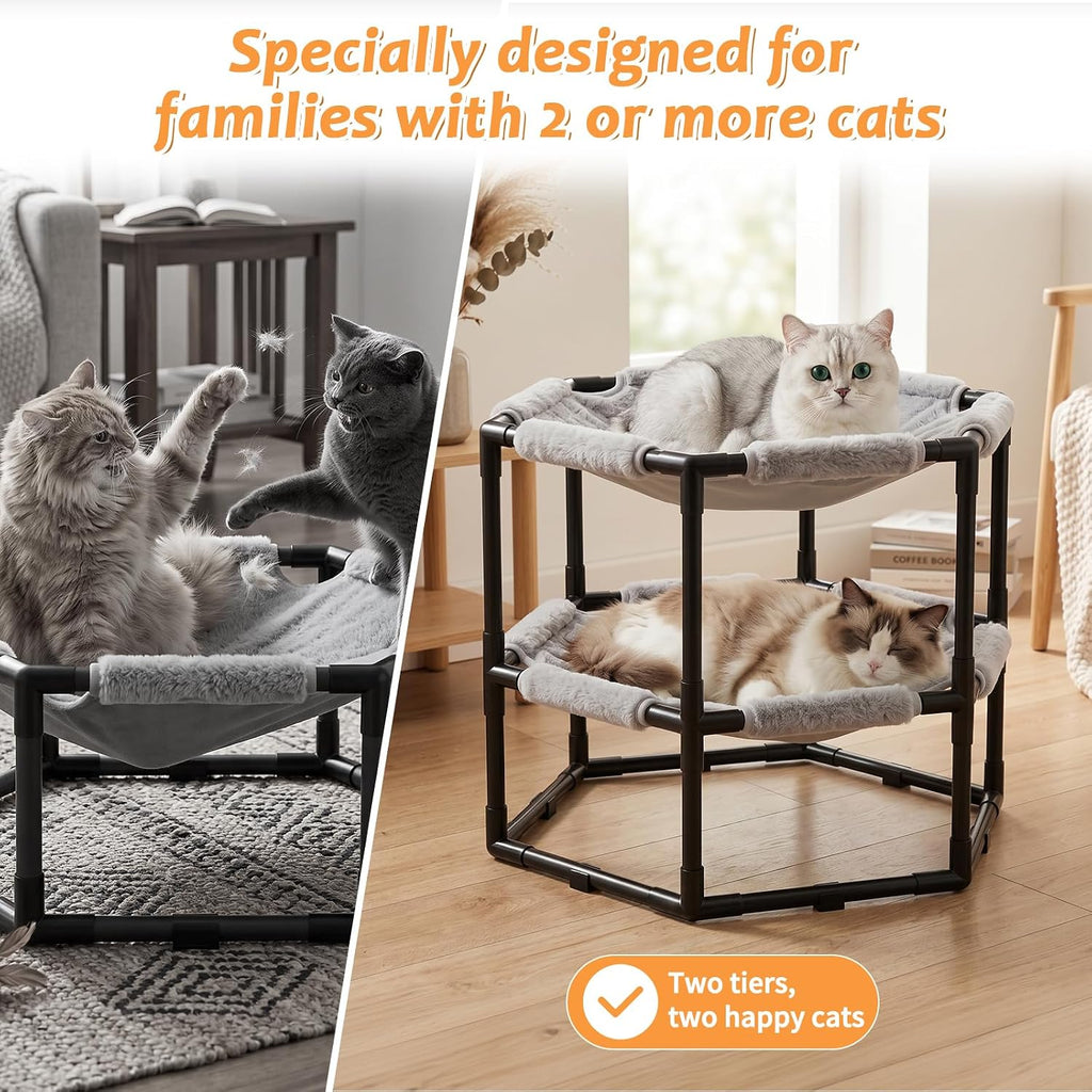 Elevated Cat Hammock Bed, Hexagon Raised Cat Bunk Bed Swing Cot Chair Seat