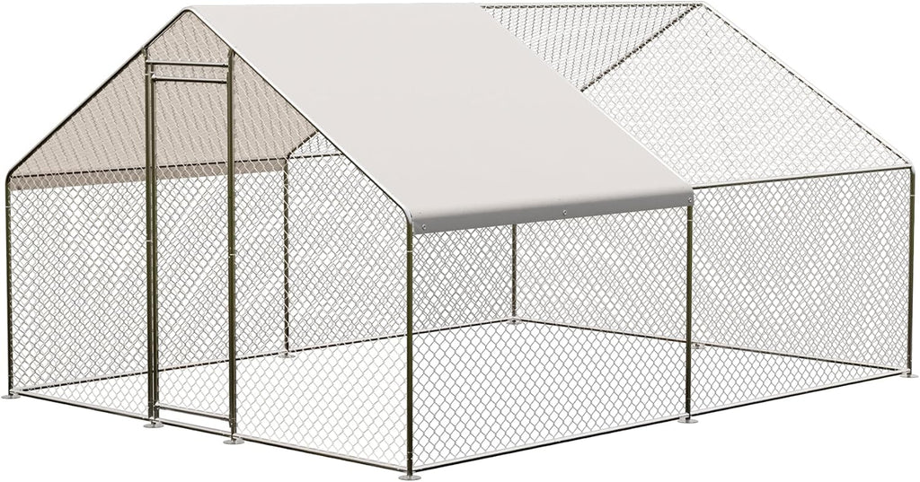 GarveeLife Large Metal Chicken Coop, Chicken Coop Run, Outdoor Chicken Pen with Waterproof & Anti-UV Cover, Large Chicken Run or Outdoor Farm Yard (13.1' L x 6.6' W x 6.6' H)