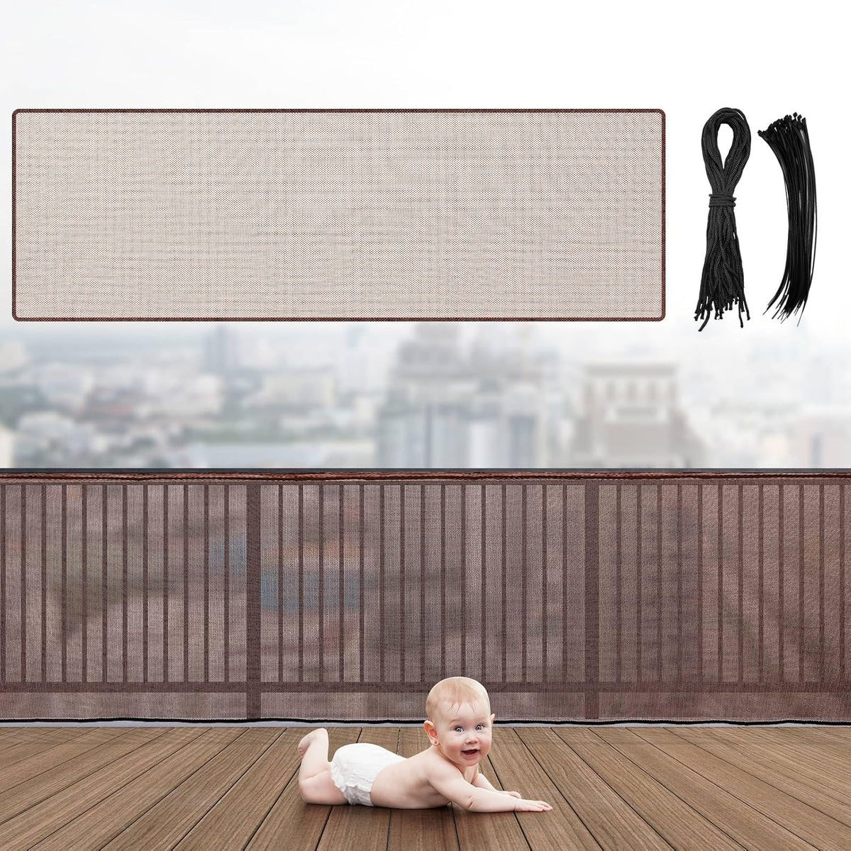 Hosuly Banister Guard Balcony Netting, 15 x 3 ft, Black, 1 Set