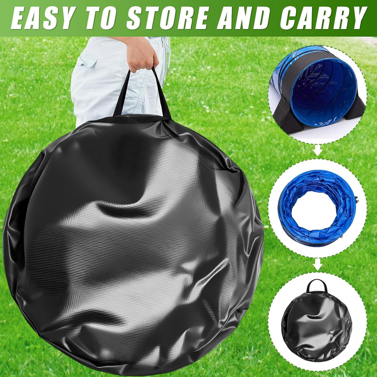 24 in x 20 ft PVC Dog Agility Tunnel with Sandbags Blue