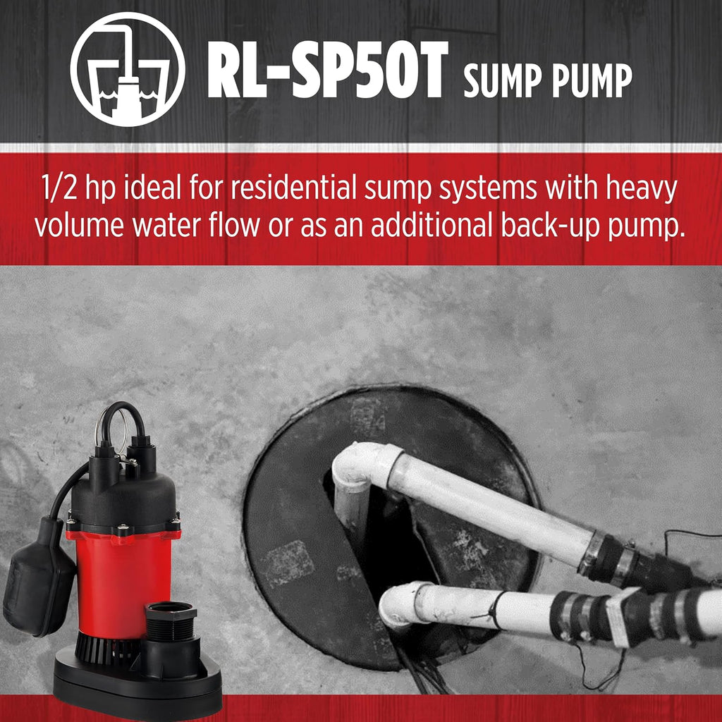 Red Lion RL-SP50T, 115V, 1/2 HP, 3600 GPH Automatic Sump Pump, 8' Cord