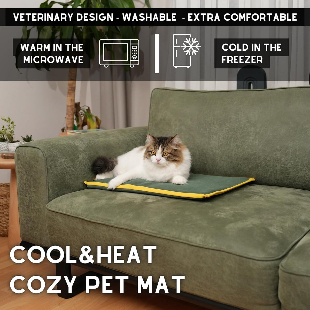 pawdaz Cooling Heating Mat for Cat & Dog Small Medium Pet (16x24), 5 Layers Microwave Water Repellent No-Electric Thermal Pad Washable Non Slip Durable Solid Warming Gel Bed (Khaki)
