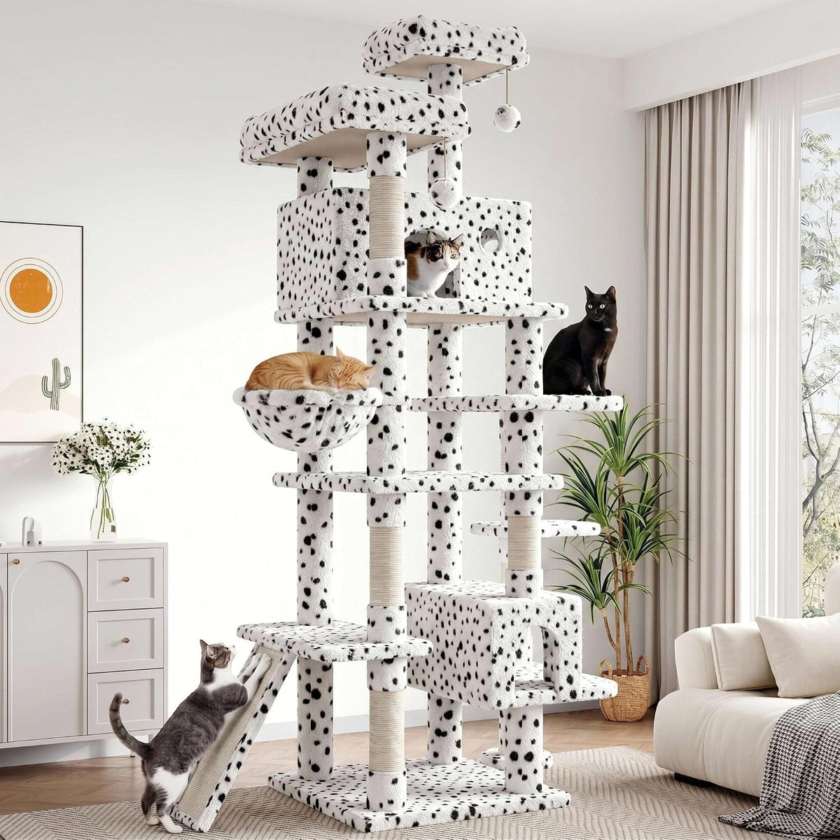 SHA CERLIN 82 inch, Multi-Level Cat Tree Tower for Indoor Cats, Cat Condo with Sisal Scratching Posts, Plush Perches, Hammocks, Toy Balls, Dark Grey