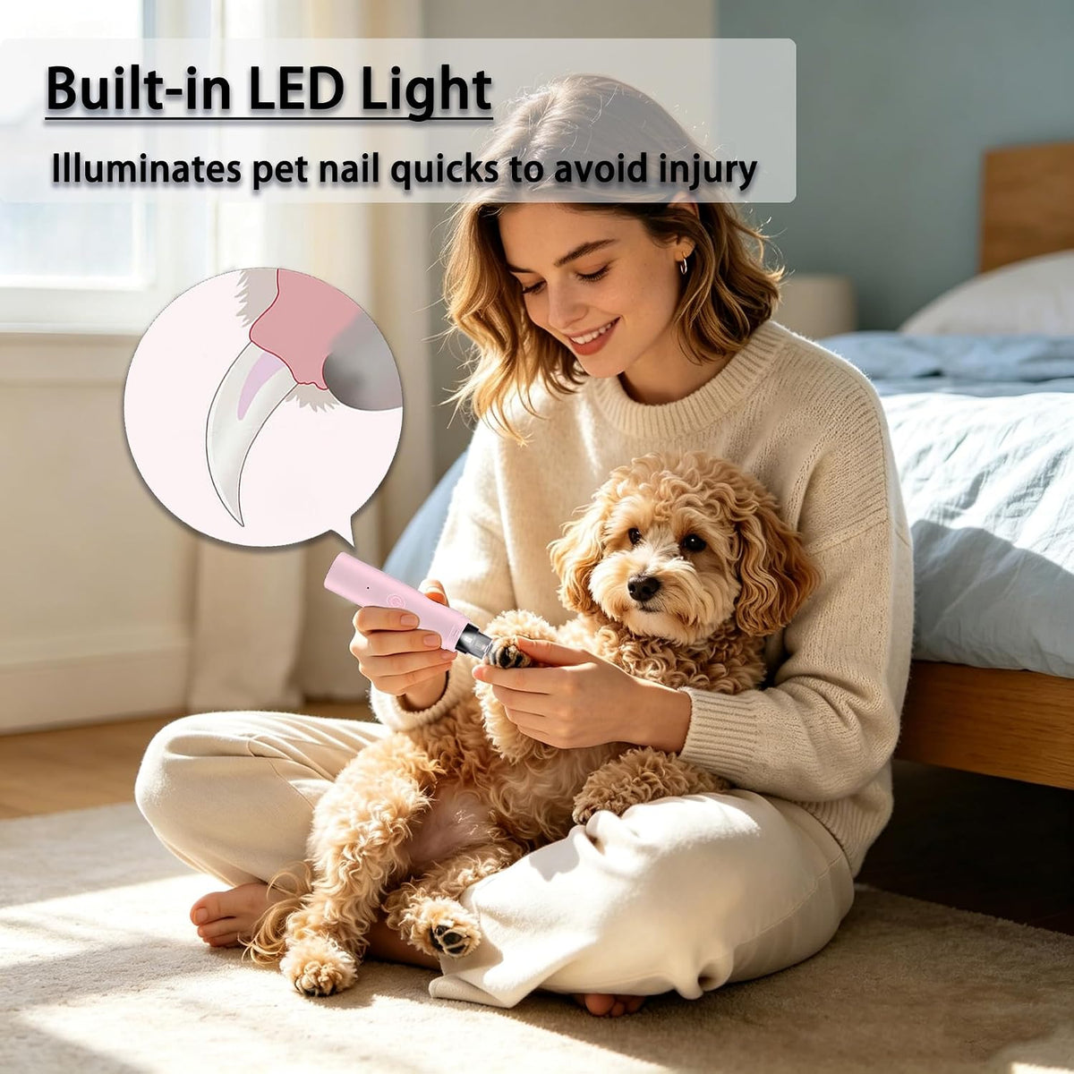 Dog Nail Grinder with LED Lights, Professional 2-Speed Pet Nail Grinder