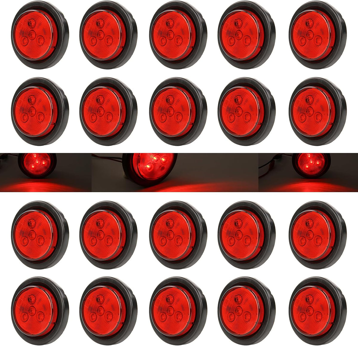 NEW SUN® 2" Round LED Trailer Light, Red Amber High-bright PIRANHA LED 4Pcs