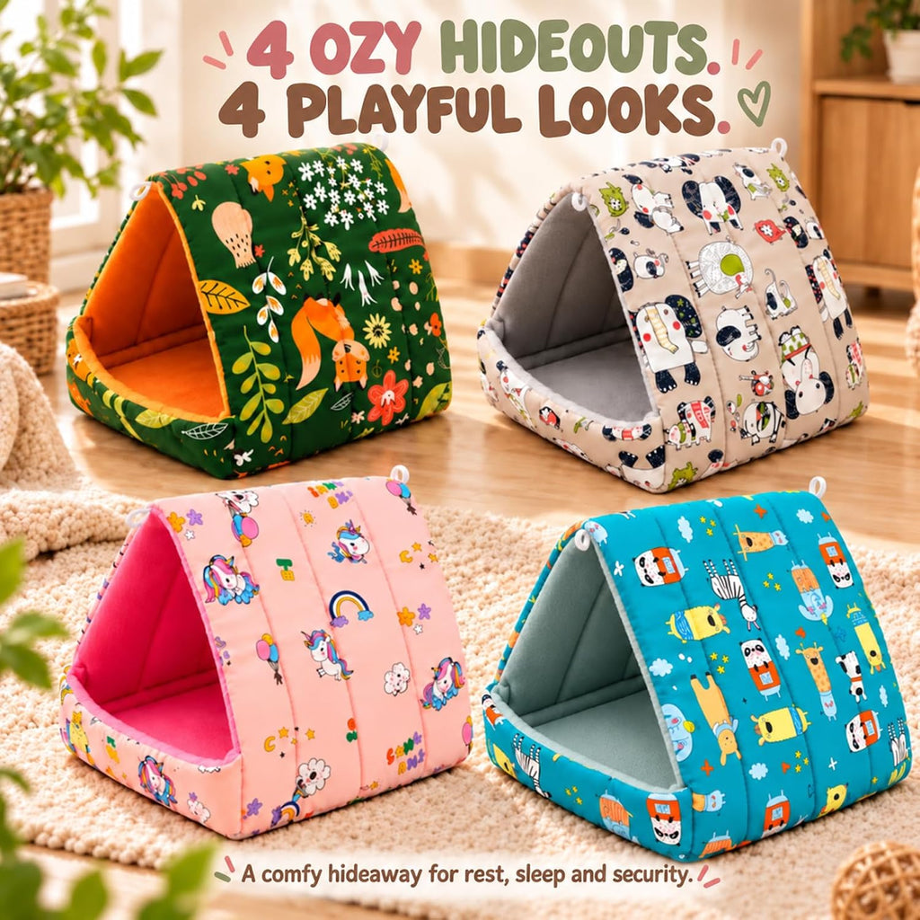 4 Pack Guinea Pig Hideout Bed, 4 Colors Soft Small Animal Houses with Removable Washable Pads, Cozy Guinea Pig Cave for Bunny, Dwarf Rabbit, Hedgehog and Chinchilla