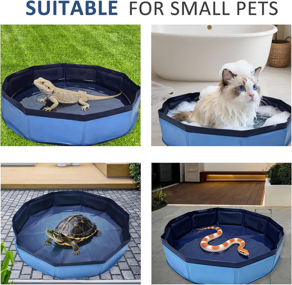 Eooqi Foldable Bearded Dragon Bathtub, Blue 19 x 3.5 in Pet Bath Pool,Collapsible Non-Slip Reptile Water Tub for Small Dogs, Cats & Turtles, Reinforced Bottom for Stability