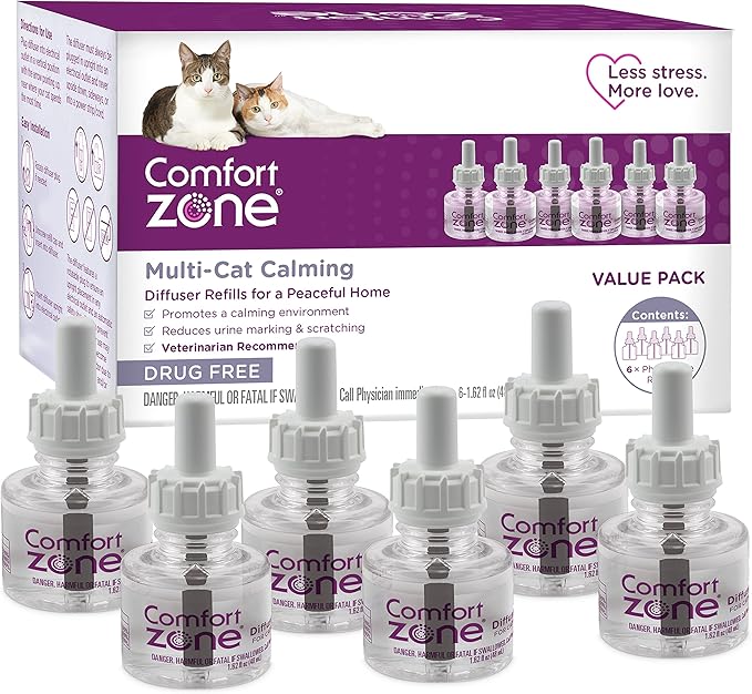 COMFORT ZONE Multi Cat Calming Diffuser Refill, 6 Pack – Cat Calming Pheromone by ComfortZone