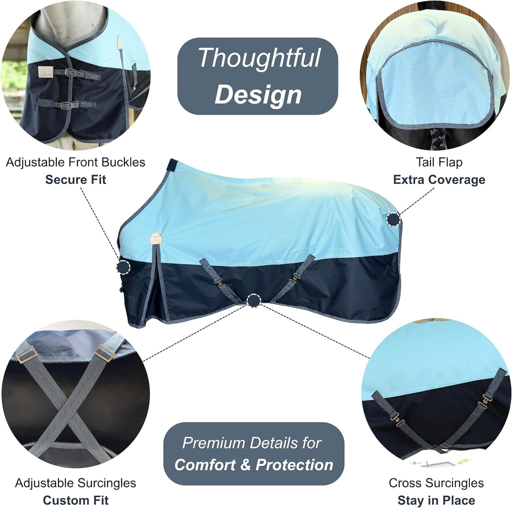 BARN & STABLE 600Denier 3000mm/3000mvp Super Waterproof & Breathable Horse Blankets for Winter with 200g Fill