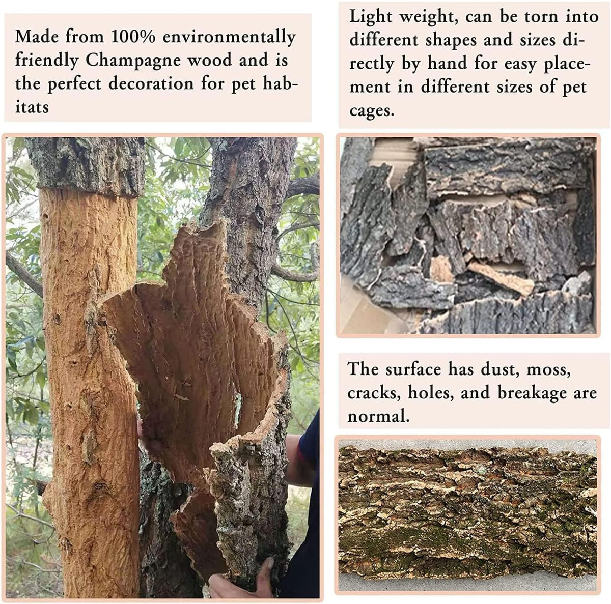Hamiledyi 2PCS Cork Terrarium Background 15.7 x 11.8in Natural Cork Large Bark Backdrop Reptile Climbing Mat Habitat Decor Accessories for Beared Dragon Lizard Gecko Spider Chameleon Tortoise