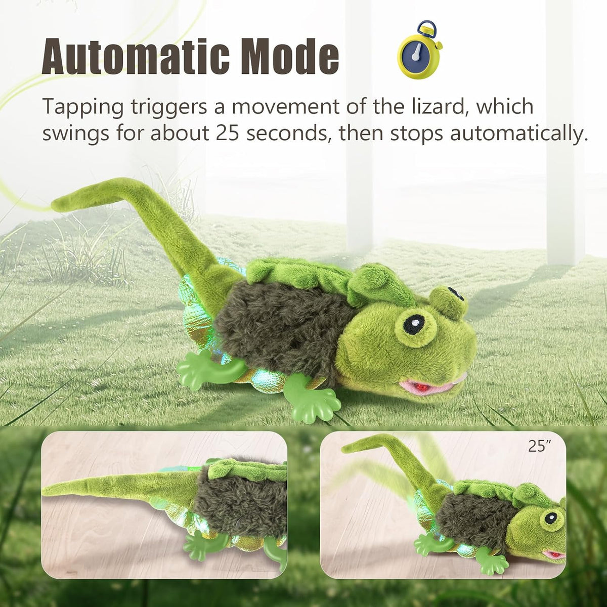 Migipaws Cat Toys, Touch Activated Flapping Chirping Lizard Kitten Toy with Catnip for Indoor Cats Kicker, Rechargeable (Green)