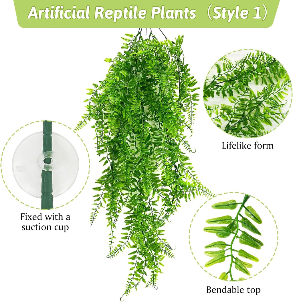 Hamiledyi Reptile Plants for Terrarium Hanging Fake Leaves with Suction Cup