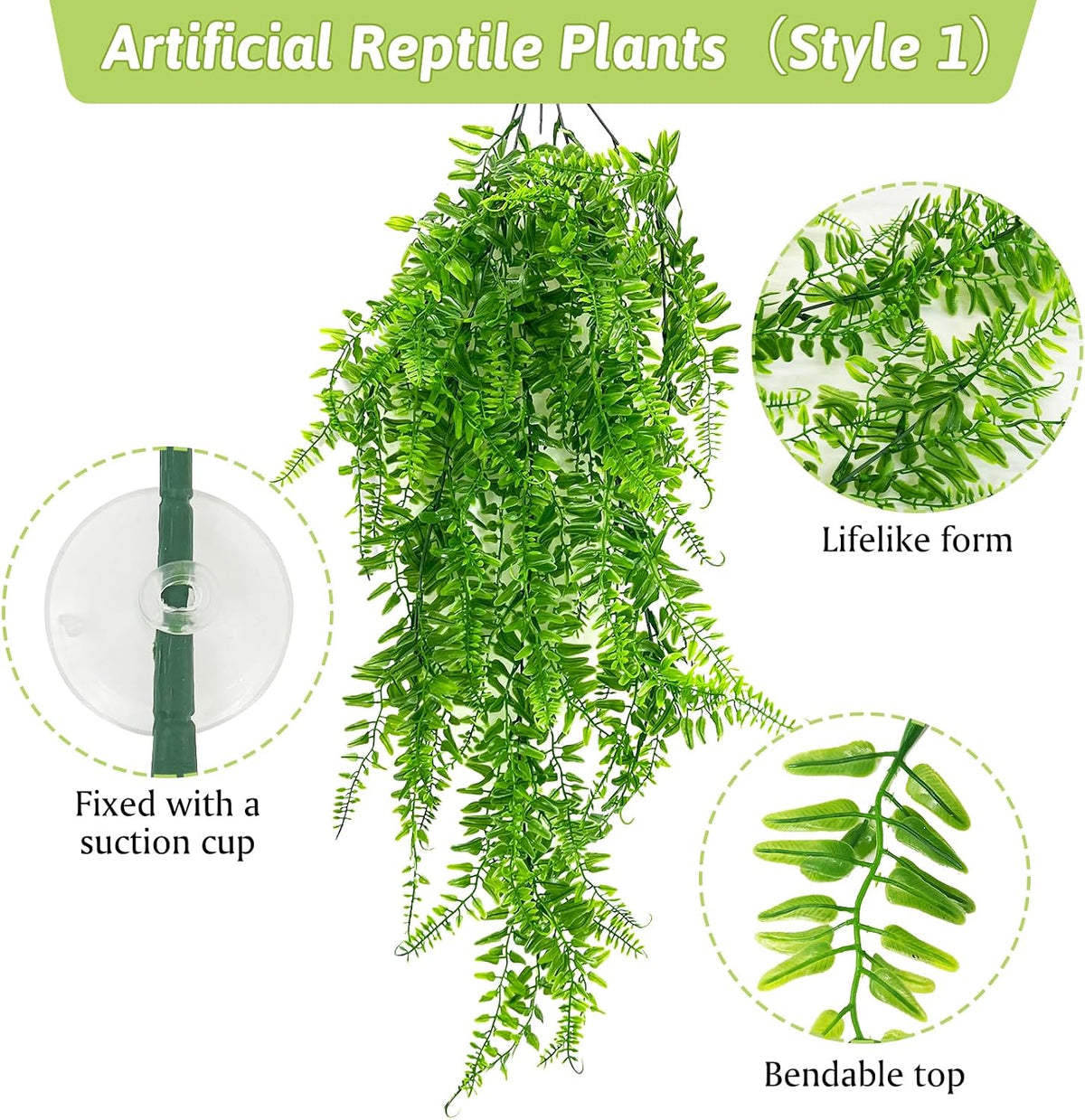 Hamiledyi Reptile Plants for Terrarium Hanging Fake Leaves with Suction Cup
