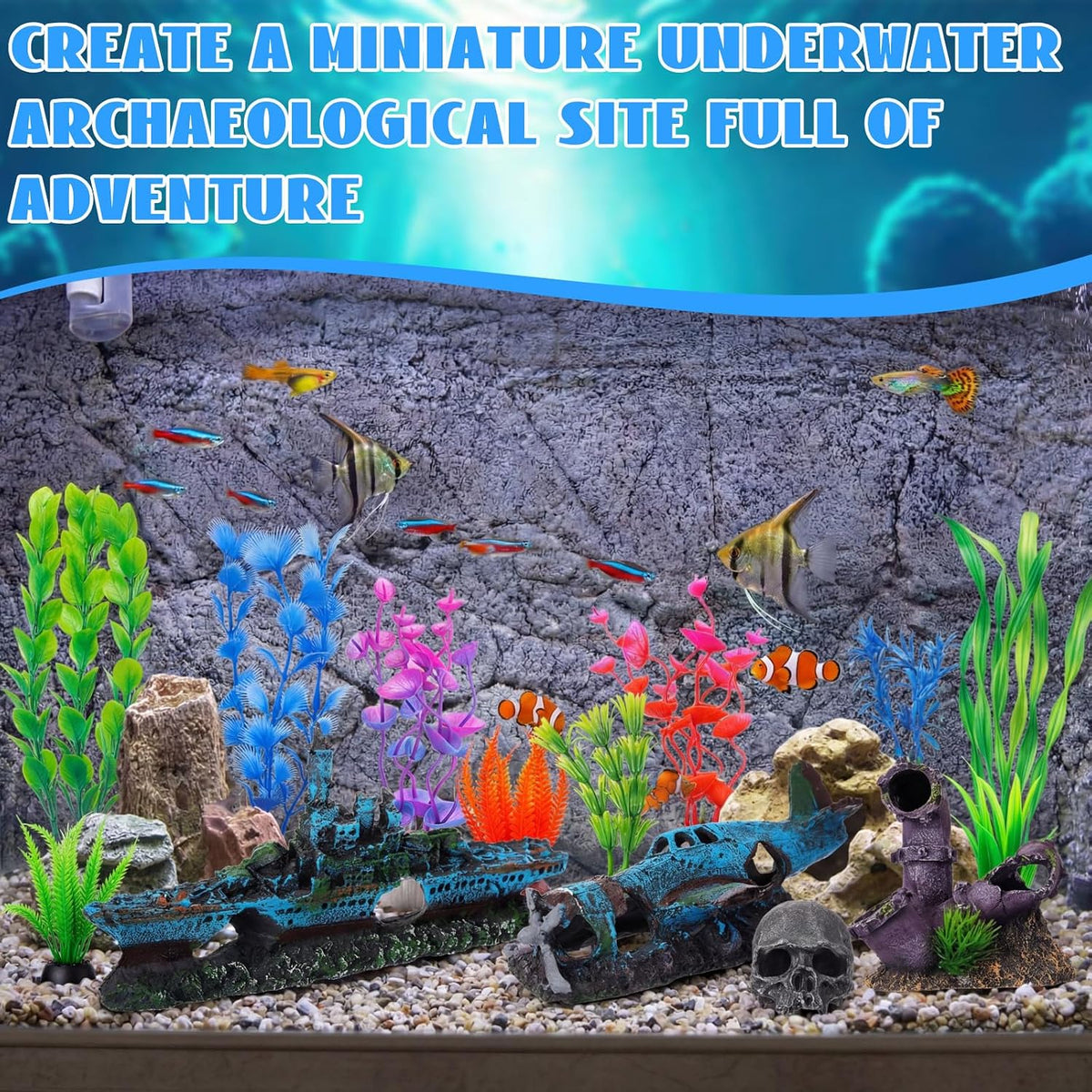Kathfly 15 Pcs Fish Tank Decorations, Trendy Style, Pirate Theme Set