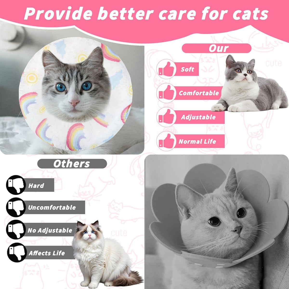 Soft Cat Cone Collar, Cute Cats Recovery Collar Suitable for Cats