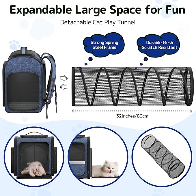 Cat Carrier Backpack with Detachable Play Tunnel, 2 in 1 Cat Tunnel Backpack - Image 2