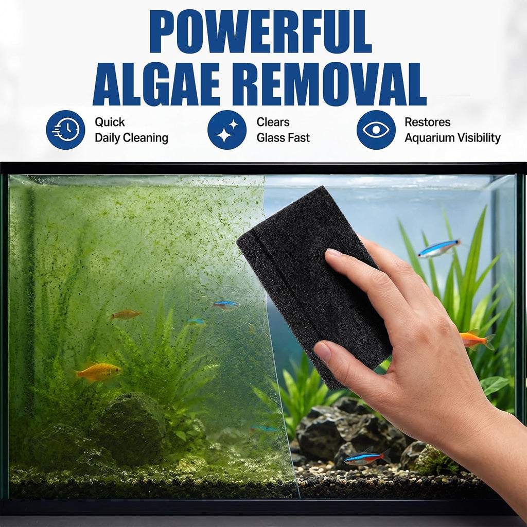24 Aquarium Seaweed Pad 4x6'' Double Side Cleaner Sponge, Black