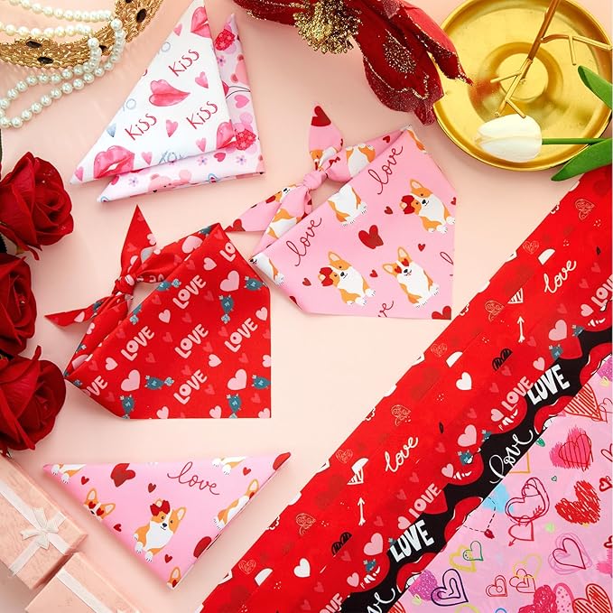 Abbylike 50 Pcs Valentines Day Dog Bandanas Bulk Red and Pink Bandanas - Image 5