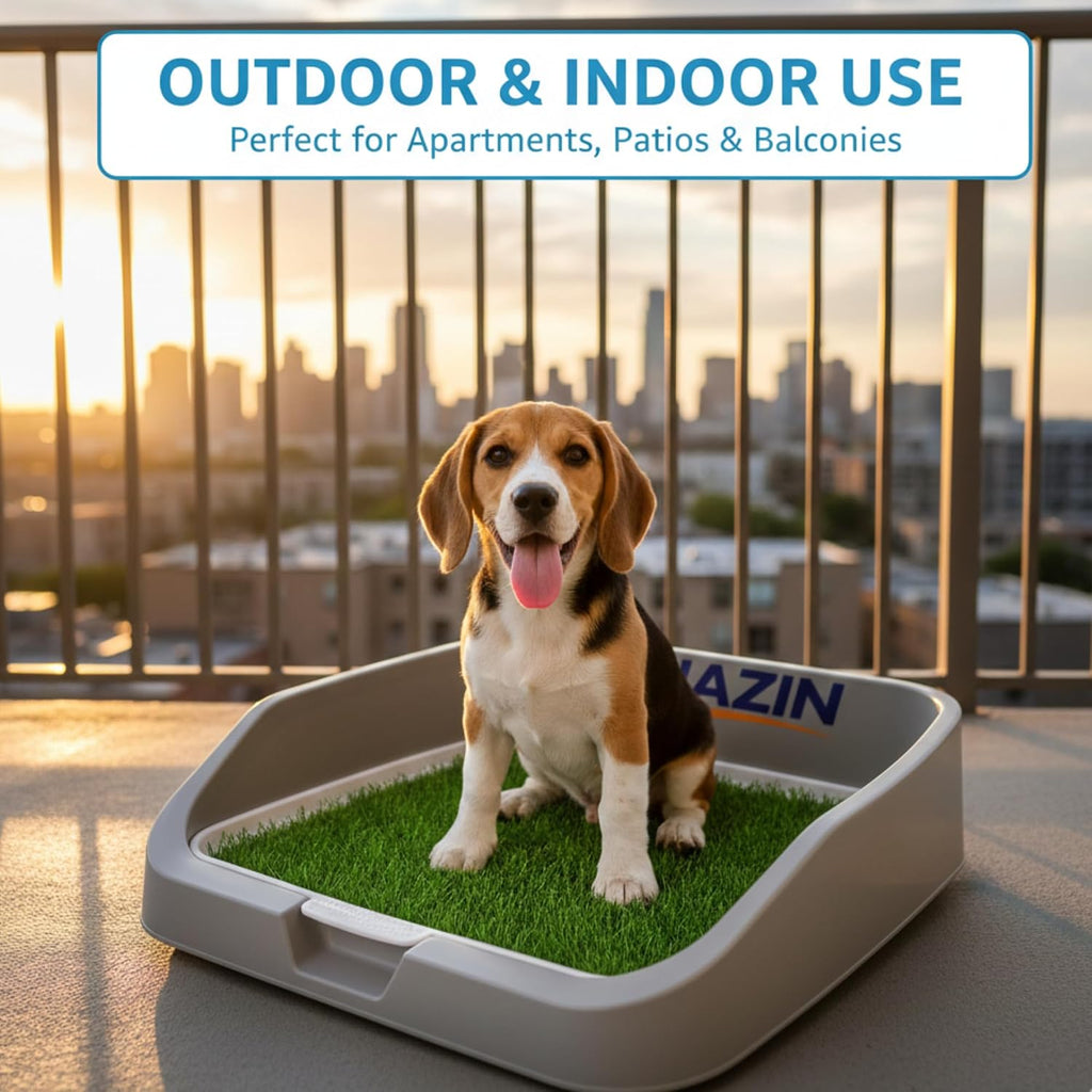 Dog Pee Pad Holder Tray with Raised Non-Locking Grate, Indoor Puppy Potty Training Pad Holder, Removable Training Post, Leak-Proof Design for Small to Medium Dogs, 21" L x 5" W x 17" H