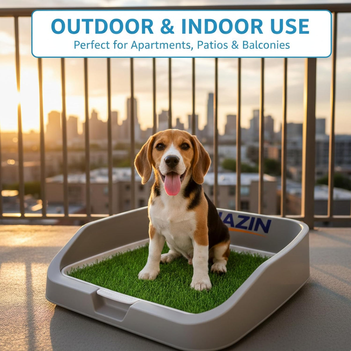 Dog Pee Pad Holder Tray with Raised Non-Locking Grate, Indoor Puppy Potty Training Pad Holder, Removable Training Post, Leak-Proof Design for Small to Medium Dogs, 21" L x 5" W x 17" H